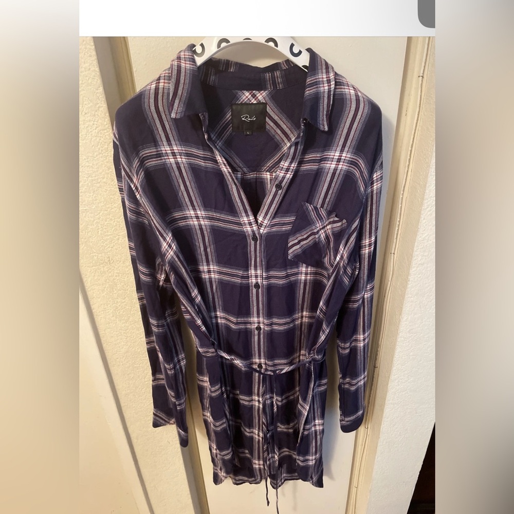 Rails Womens Blair Shirt Dress Size L Navy Plaid Long Sleeve Holidays Falls